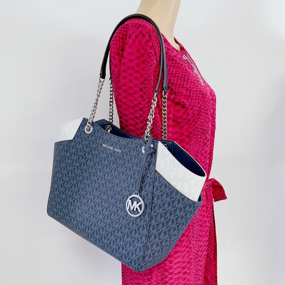 Michael Kors 35T4STVE3B Jet Set Large Two-Tone Signature - Picture 1 of 6